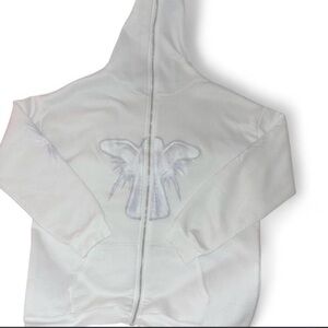 White Zip-Up Hoodie with Angel Wing Graphic